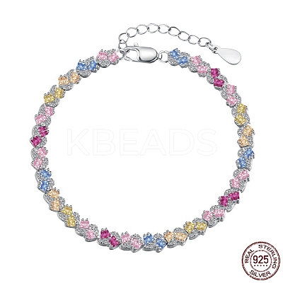Anti-Tarnish Rhodium Plated 925 Sterling Silver Link Chain Bracelet BJEW-Z017-01B-1