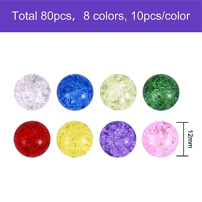 80Pcs 8 Colors Transparent Crackle Glass Round Beads Strands CCG-SZ0001-09-1