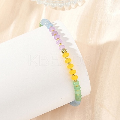 Dyed Natural White Jade Rondelle Beads Stretch Bracelets for Women BJEW-JB14235-02-1