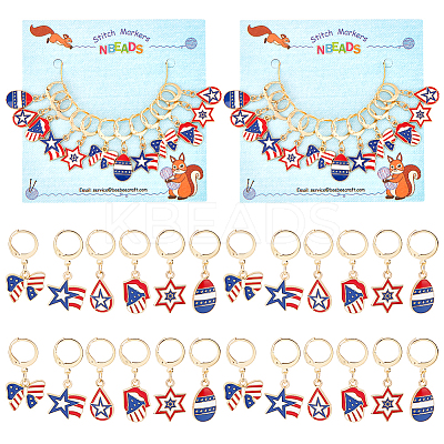 12Pcs 6 Style America Style Alloy Enamel Star Charms Locking Stitch Makers HJEW-PH01588-1