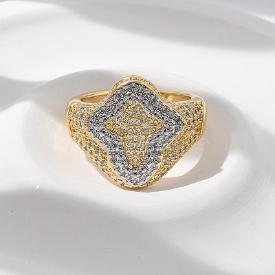 Brass Micro Pave Clear Cubic Zirconia Cuff Rings for Women RJEW-U041-03G-1