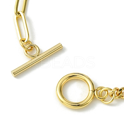 Brass Curb & Paperclip Chain Bracelet with Toggle Clasps BJEW-JB10020-1