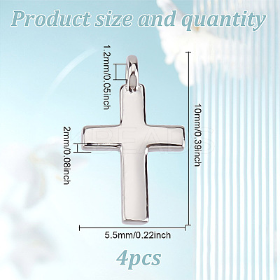 4Pcs Rhodium Plated 925 Sterling Silver Cross Charms FIND-GO0002-62A-1