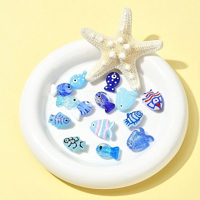 14Pcs 14 Styles Painted Glass Beads LAMP-FS0001-65-1