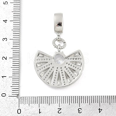Brass Clear Cubic Zirconia Fan European Dangle Charms KK-Z090-05P-1