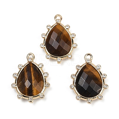 Natural Tiger Eye Faceted Pendants G-K347-06G-01-1