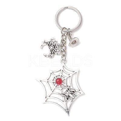 Tibetan Style Alloy Big Pendants with Iron Keychain Ring and Natural & Dyed Malaysia Jade Bead  Keychains KEYC-JKC01238-1