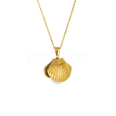 Shell Shape 304 Stainless Steel with Plastic Pearl Pendant Necklaces FS-WG3C29E-01-1