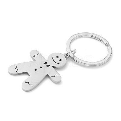201 Stainless Steel Christmas Gingerbread Man Keychain KEYC-H021-04P-1