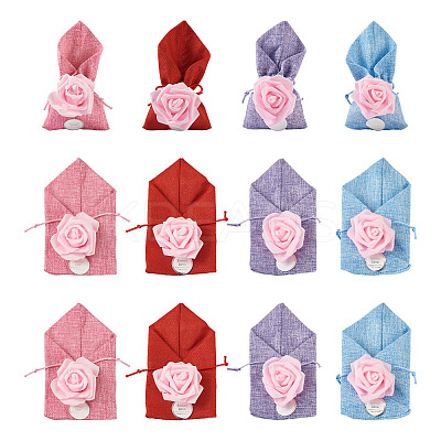 20Pcs 4 Colors Polyester Ramie Blended Yarn Jewelry Drawstring Gift Bags ABAG-BT0001-05-1