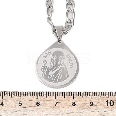 Teardrop with Father St. Benedict Pattern 201 Stainless Steel Pendant Necklaces for Men Women LS-NJEW-K283-19P-1