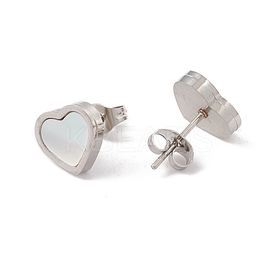 6 Pairs Natural White Shell Heart Stud Earrings EJEW-G291-02M-1