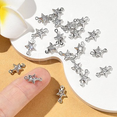 SHEGRACE Brass Pave Cubic Zirconia Star Connector Charms XGRQ2O314-441A-P-1