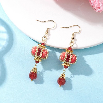 Lantern 304 Stainless Steel Synthetic Imperial Jasper Dangle Earrings EJEW-MZ00609-05-1