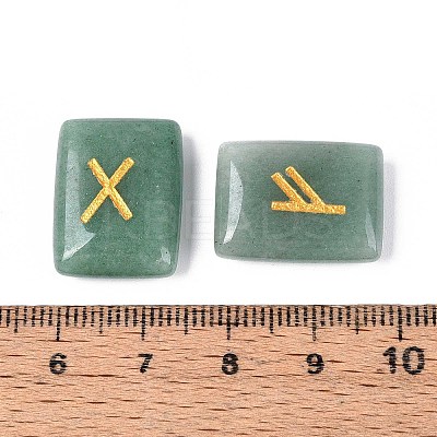 25Pcs Rectangle Natural Green Aventurine Rune Stones with Elder Futhark Alphabet Engraved G-T142-36-1