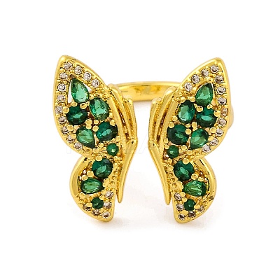 Butterfly Brass Micro Pave Cubic Zirconia Open Cuff Ring for Women RJEW-U003-29A-G-1