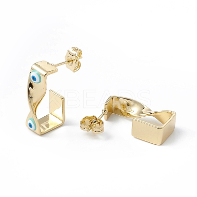 Brass Enamel Evil Eye Stud Earrings EJEW-A093-04G-M-1