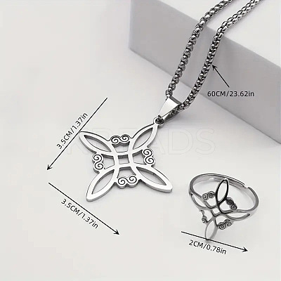 Witches Knot 304 Stainless Steel Pendant Necklaces & Hoop Earrings & Rings Sets FS-WGFB126-01-1