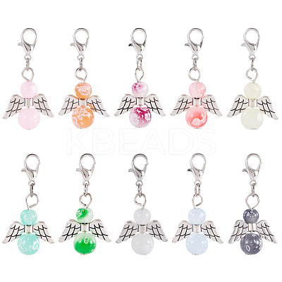 20Pcs 10 Colors Alloy & Glass Pendant Decorations PALLOY-TAC0211-1