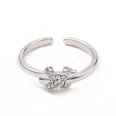 Clear Cubic Zirconia Bowknot Open Cuff Ring RJEW-B028-28P-1