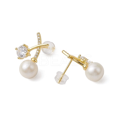 Natural Pearl Ear Studs EJEW-P286-45G-1