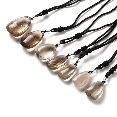 Natural Smoky Quartz Nuggets Pendant Necklace with Polyester Cord for Women G-H285-05A-1