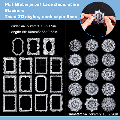 6 Bags 2 Styles PET Waterproof Lace Decorative Stickers STIC-SC0001-02B-1