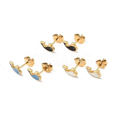 Ion Plating(IP) Enamel Dolphin Stud Earrings with 316 Surgical Stainless Steel Pins EJEW-A081-02G-1