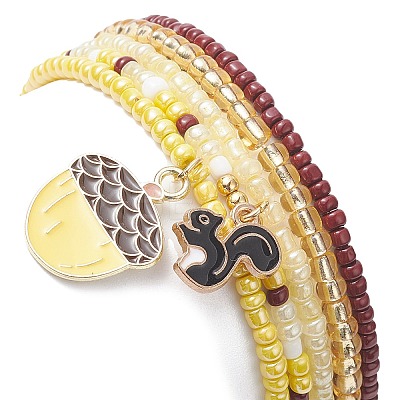 5Pcs 5 Style Glass Seed Beaded Stretch Bracelets Set BJEW-JB09395-1