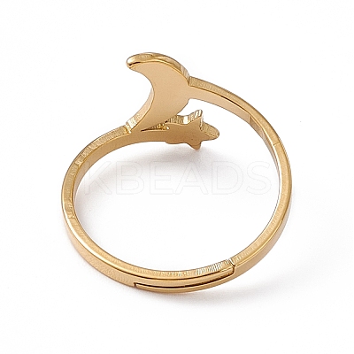 Ion Plating(IP) 201 Stainless Steel Moon & Star Adjustable Ring for Women RJEW-K238-08G-1