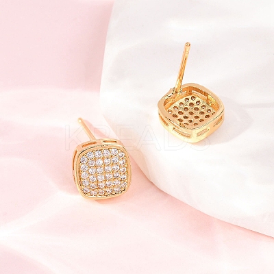 Brass Micro Pave Cubic Zirconia Stud Earrings EJEW-F418-01G-02-1