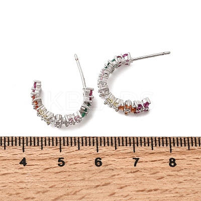 C-Shaped Brass Micro Pave Cubic Zirconia Stud Earrings EJEW-H180-23P-1