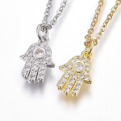 Brass Micro Pave Cubic Zirconia Pendant Necklaces NJEW-L146-08-1