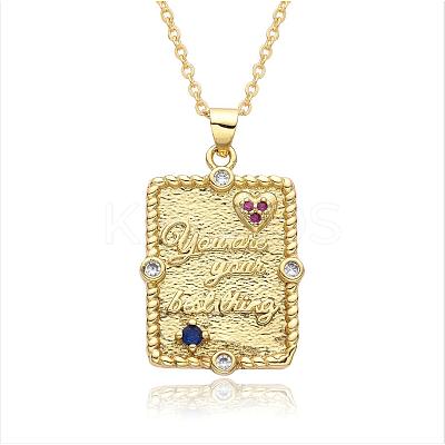 Brass Micro Pave Clear Cubic Zirconia Love Heart Book Pendant Necklaces for Women Men LS-NJEW-S438-04G-1