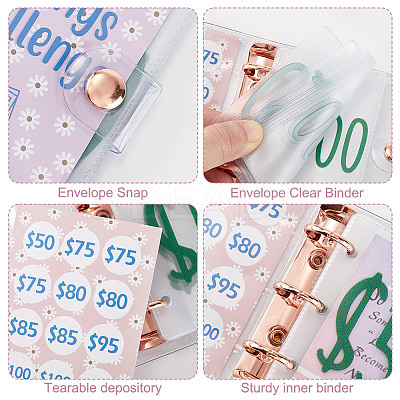 3-Ring 4 Inch PVC Mini Binder Savings Challenge DIY-WH0430-204B-1