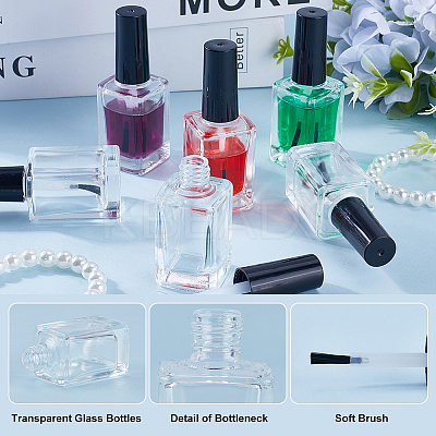 Transparent Glass with Plastic Nail Polish Empty Bottle AJEW-GF0009-74C-1
