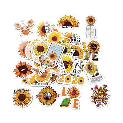 50Pcs Cartoon Sunflower Paper Sticker Label Set DIY-G066-03-1