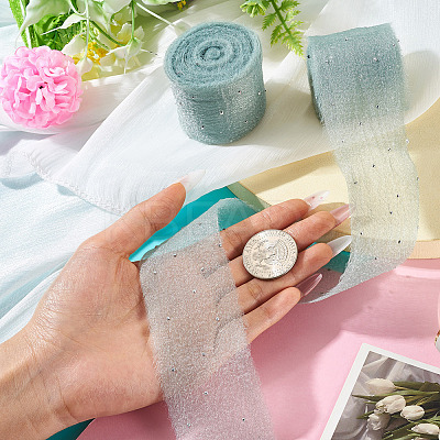 2Rolls Polyester Hot-fix Rhinestone Raw Edges Ribbon OCOR-TA0003-95A-1