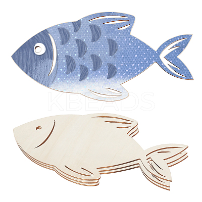 2Pcs Fish Unfinished Wood Cutouts Ornaments WOCR-WH0002-01-1