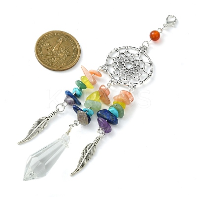 Alloy Woven Web/Net with Feather Pendant Decorations HJEW-TA00116-1
