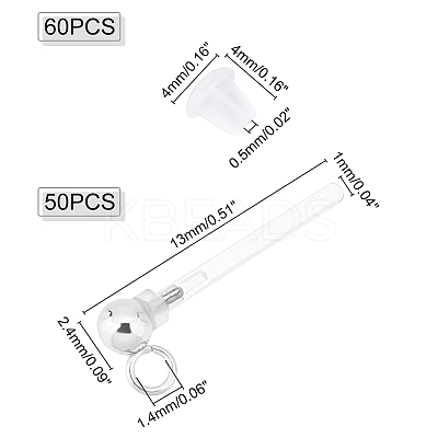 50Pcs Transparent Painless Prevent Allergy Resin Stud Earring Findings with Stainless Steel Findings KY-DC0001-03-1