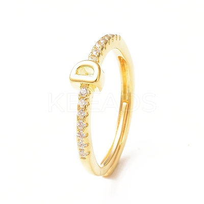 Clear Cubic Zirconia Initial Letter Adjustable Ring RJEW-C052-01G-D-1