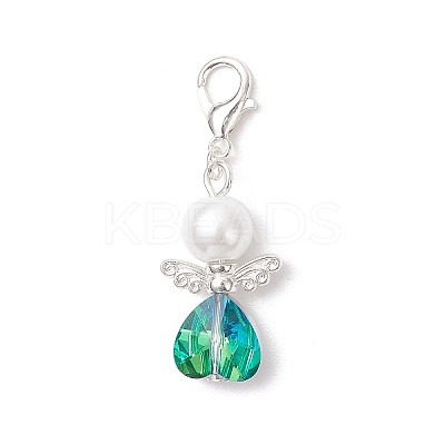 Heart Angel Glass & Glass Pearl Pendant Decorations HJEW-JM03773-04-1