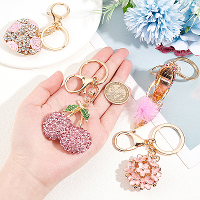 4Pcs 4 Colors Alloy Rhinestone Pendant Keychain KEYC-GA0001-29-1
