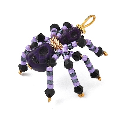 Halloween Theme Dyed Synthetic Turquoise & Glass Seed Beads Pendants PALLOY-MZ00774-06-1