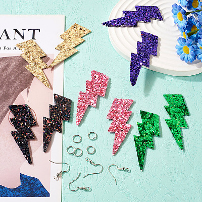 10Pcs 5 Colors Imitation Leather Lightning Bolt Dangle Earring Making Kits EJEW-TA0001-43-1