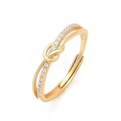 925 Sterling Silver Micro Pave Clear Cubic Zirconia Adjustable Finger Rings for Women RJEW-G351-01G-1