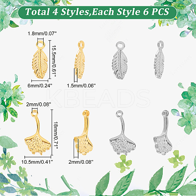 24Pcs 4 Style 304 Stainless Steel Pendants STAS-DC0010-14-1