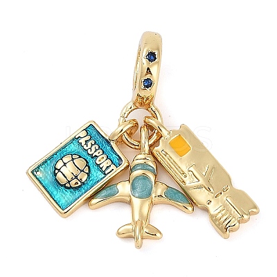 Rack Plating Brass Clear Cubic Zirconia European Dangle Charms KK-P287-18A-G-1
