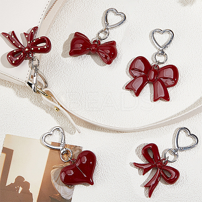 5Pcs 5 Styles Acrylic Bowknot & Heart Pendant Decorations KEYC-BBC0001-13-1